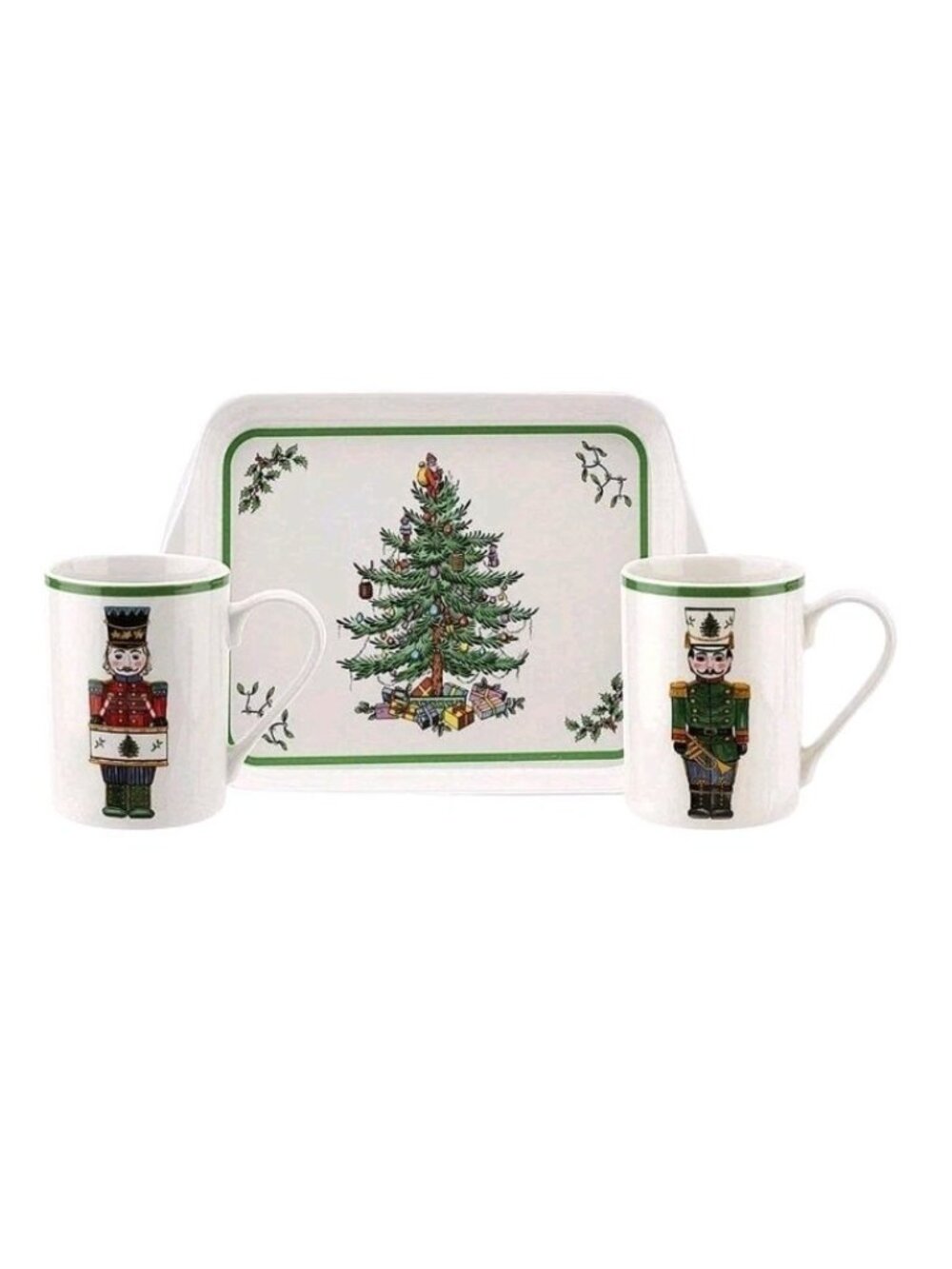 Spode Christmas Tree Nutcracker Set of 2 Mugs and Tray
